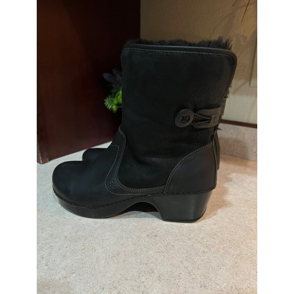 Dansko Harper Black Leather & Suede Ankle Boots Size 42 Womens Comfort Wedge Hee